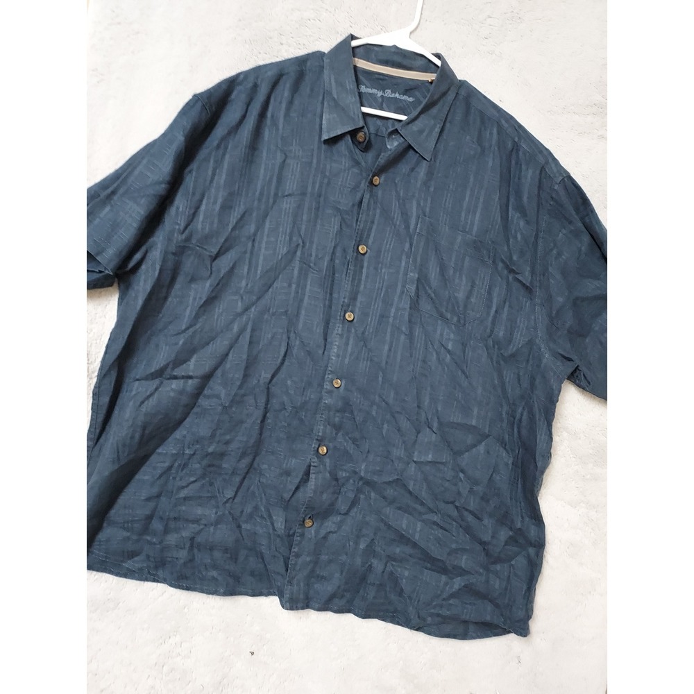 Tommy Bahama Shirt Mens XXL 2XL 100% Linen Short Sleeve Button Up Blue Resort